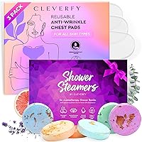 Cleverfy Shower Steamers Purple Set of 6 Shower Steamers + Cleverfy Chest Wrinkle Pads Sleeping (3 Pack T-Shape) - Decollete Anti Wrinkle Chest Pads