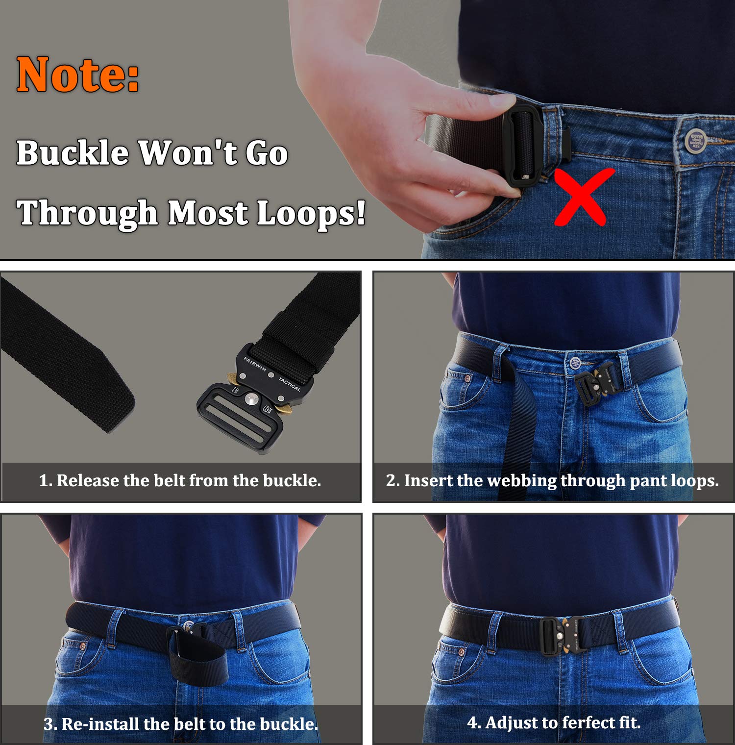 FAIRWIN Tactical Belt, Military Style Webbing Riggers Web Belt Heavy-Duty Quick-Release Metal Buckle Belt for Men