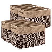 4 Pack Shelf Baskets for Organizing Home - Perfect for Toys, Books, and Clothes, Versatile Woven Storage Baskets with Handles, Cube Storage Bins, 13''L x9''W x7.8''H, Black and Brown