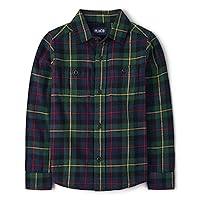 Boys' Long Sleeve Flannel Button Up Shirt, Spruce Plaid, Medium