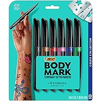 BIC Temporary Tattoo Markers for Skin, Color Collection, Flexible Brush Tip, Assorted Colors, Skin-Safe*, Cosmetic Quality, 6-Count