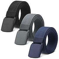 Firtink 3 Pcs Canvas Belts for Men Metal Free with Ring Webbing Belts Lightweight Work Belt Commuter Adjustable No Holes Belt for Work Travel No Buckle Elasticated Belt 150 cm Length