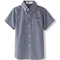 Boys Short Sleeve Dress Shirts Plaid Button Down Woven Oxford Vertical Striped Shirt