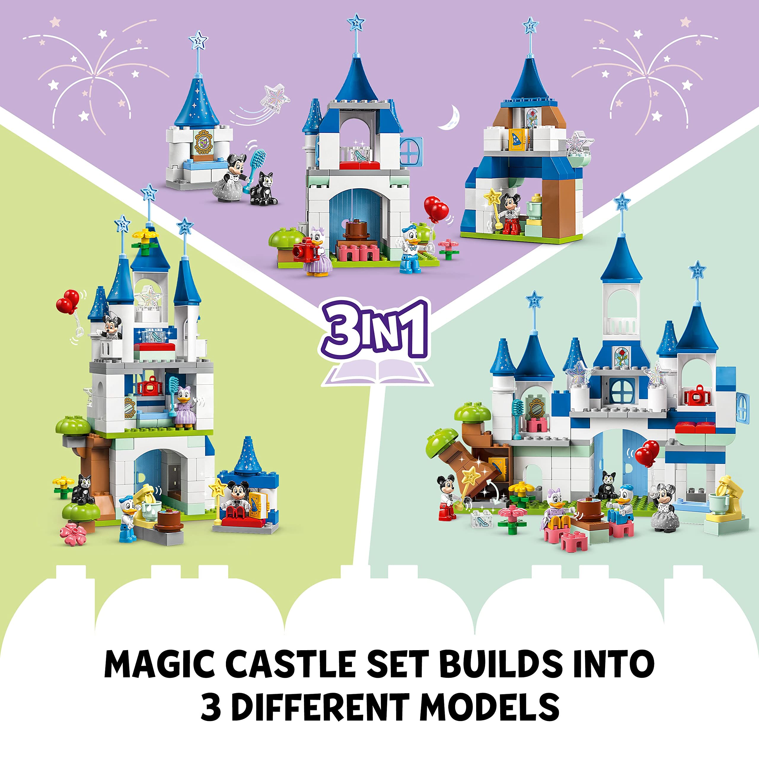 LEGO DUPLO Disney 3 in 1 Magic Castle 10998 Building Set for Family Play with 5 Disney Figures Including Mickey, Minnie and Friends, Magical Disney 100 for Kids & Toddlers Ages 3 and Up