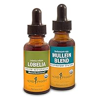 Herb Pharm Certified Organic Lobelia Liquid Extract for Musculoskeletal System Support - 1 Ounce & Herb Pharm Certified Organic Mullein Blend Extract for Respiratory System Support - 1 Ounce