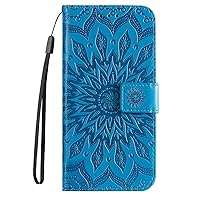 Wallet Case Compatible with iPhone Xs Max, Embossed Sunflower PU Leather Flip Folio Shockproof Cover for iPhone Xs Max (Blue)