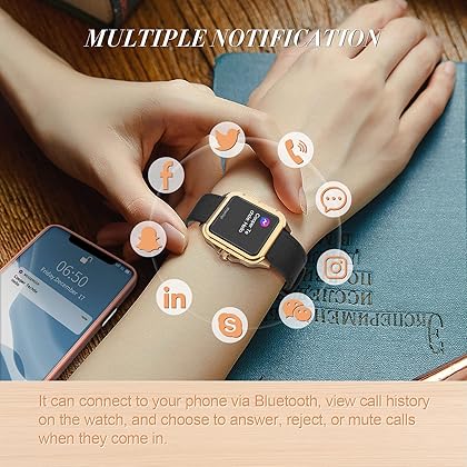 MAXTOP Smart Watch for Android Phones and iPhone Compatible, Smart Watches for Women,1.3 inches Color Screen Fitness Watch with Blood Pressure Heart Rate Monitor with Leather Strap (Black)