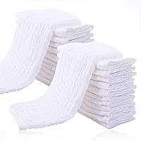 24 Pack Muslin Baby Burp Cloths - Ultra-Soft 100% Cotton Baby Washcloths - Large 20'' by 10'' Super Absorbent Milk Spit Up Rags - Burpy Cloths for Unisex, Boy, Girl - White