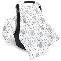 Touched by Nature Unisex Baby Organic Muslin Car Seat Canopy, Pink Elephant, One Size