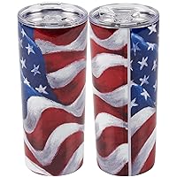 Primitives by Kathy Insulated Coffee Tumbler - Artistic Design Waving American Flag