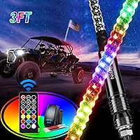 Nilight 1PC 3FT Spiral RGB Led Whip Light w/RGB Chasing/Dancing Light RF Remote Control Lighted Antenna Whips for Can-am ATV UTV RZR Polaris Dune Buggy 4 Wheeler Offroad Jeep Truck, 2 Year Warranty