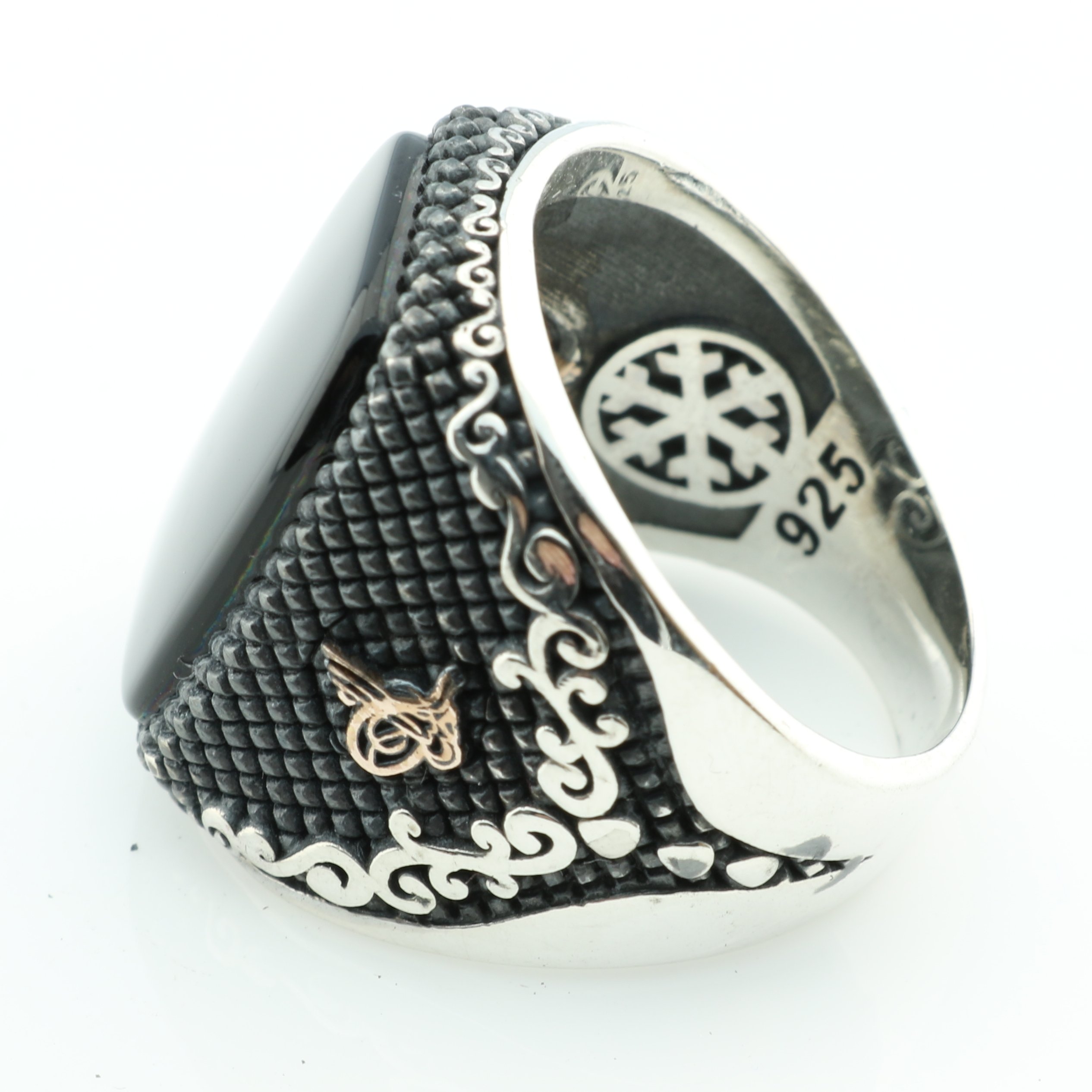 KAR 925K Stamped Sterling Silver Onyx Fligree Ottoman Men's Ring K51D