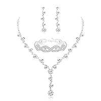 Udalyn Rhinestone Bridesmaid Jewelry Sets for Women Necklace and Earring Set for Wedding with Crystal Bracelet
