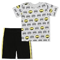 BATMAN DC Comics Boys T-Shirt and Short Set for Toddlers and Little Kids – Black/Grey