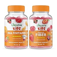 Lifeable Multivitamin Kids + Prebiotic Fiber Kids, Gummies Bundle - Great Tasting, Vitamin Supplement, Gluten Free, GMO Free, Chewable Gummy