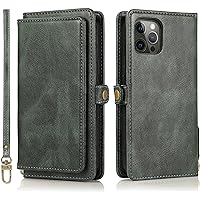 Case for iPhone 13/13 Mini/13 Pro/13 Pro Max, Premium Leather Flip Cover Wallet Phone Case with Card Holder Magnetic Closure Stand (Color : Green, Size : 13pro 6.1