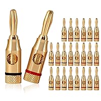 Banana Plugs Open Screw 24K Gold Plated Plugs Audio Jack Connector for Speaker Stereo Cable, 24-Pack (12 Red, 12 Black)