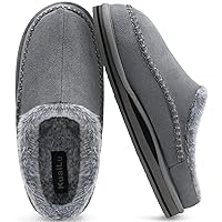 KuaiLu Mens Memory Foam Clog Slippers Comfy Handmade Stitch Microsuede Slip-on House Shoes With Arch Support Warm Faux Fur Lined Rubber Sole Indoor Outdoor