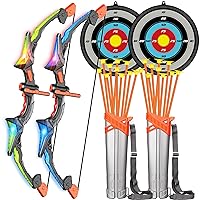 Detachable Kids Bow and Arrow Toy 2 Sets, LED Light Up Archery Toys with Suction Cups Arrows, Outdoor Indoor Shooting Games Toys for Boys Grils Birthday Gifts