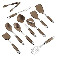 Anolon Tools Set/Nonstick Nylon Cooking Utensils/Kitchen Gadgets Includes Spoons, Turners, Ladle, Meat Fork, Whisk, and Locking Tongs, 10 Piece, Bronze
