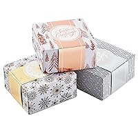 Hallmark 0005XBC1126 Holiday Set of 3 with Wrap Bands for Christmas, Hanukkah, Weddings Small Gift Boxes, Paper, Metallic Rose Gold Silver, Trees, Snowflakes