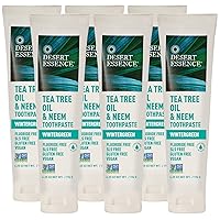 Desert Essence Tea Tree Oil & Neem Toothpaste - 6.25 Oz - Pack of 6 - Refreshing Rich Taste - Baking Soda & Essential Oil of Wintergreen - Antiseptic - Natural Ingredients - Fluoride & Gluten Free