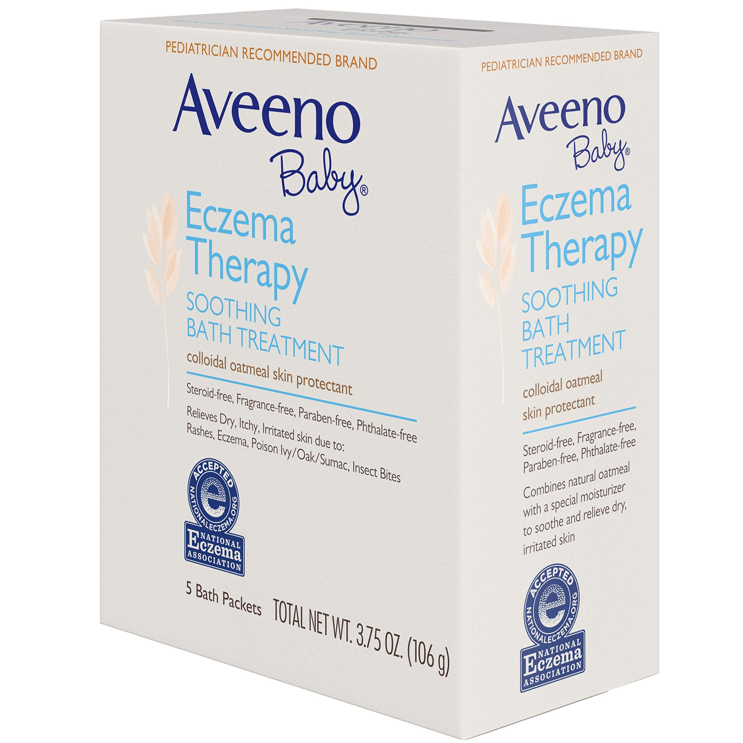 Aveeno Baby Eczema Therapy Soothing Bath Treatment for Relief of Dry, Itchy and Irritated Skin, Made with Soothing Natural Colloidal Oatmeal, 5 ct.