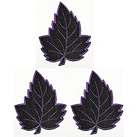 Kleenplus 3pcs. Black Purple Leaves Flower Patch Embroidered Iron On Badge Sew On Patch Clothes Embroidery Applique Sticker Fabric Sewing Decorative Repair