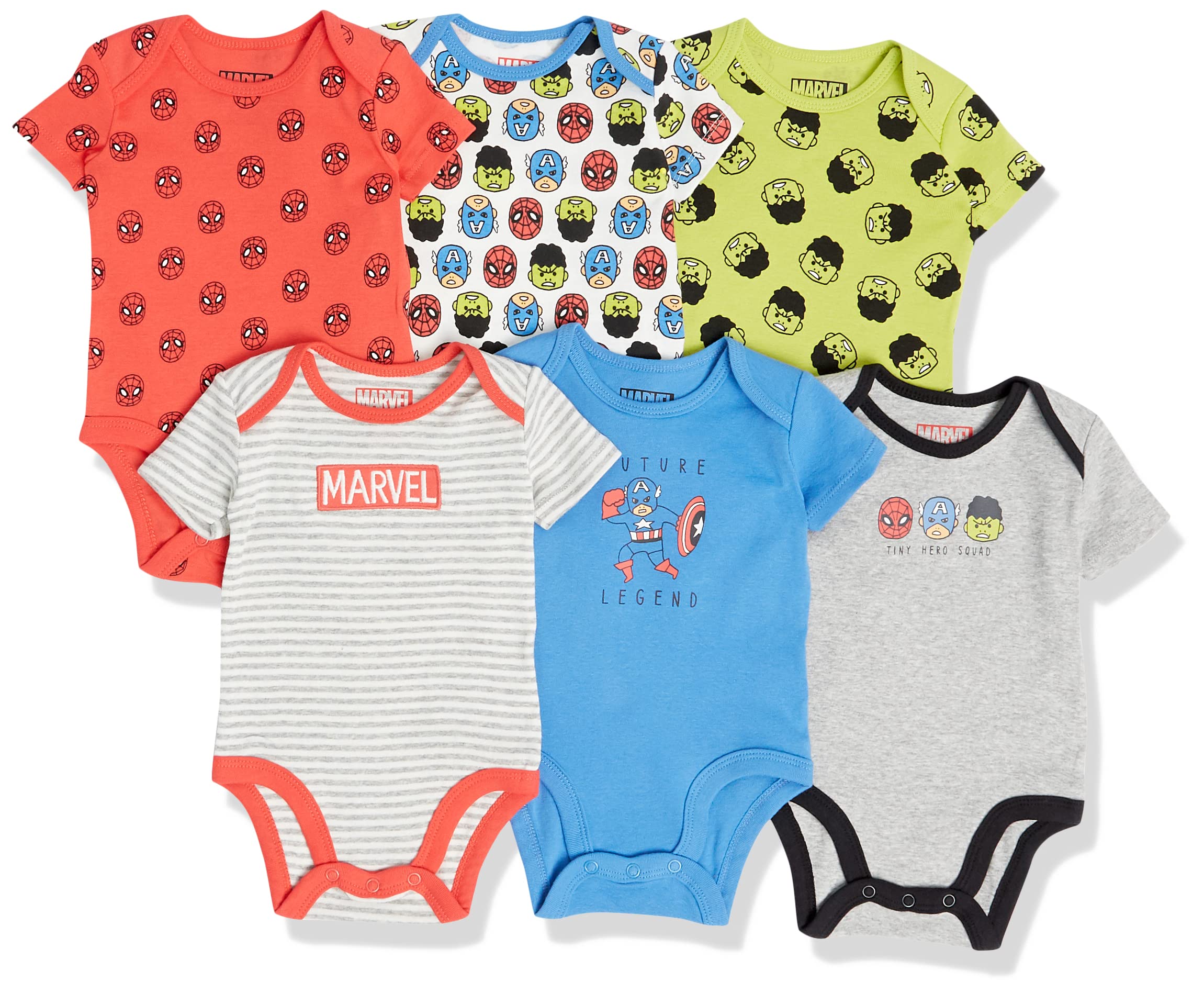 Amazon Essentials Disney | Marvel | Star Wars Unisex Babies' Short-Sleeve Bodysuits, Pack of 6