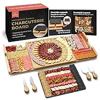 Bamboo Cheese & Charcuterie Board Set - Extra Large Wood & Slate Charcuterie Board Gift Set, w/Cheese Knife - Perfect Housewarming Couples Gifts, Christmas Kitchen Gifts for Mom Who Have Everything