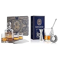 Regal Trunk Whiskey Decanter Set in a Gift Box with Classic Cocktail Mixing Glass Set | Crystal Glass | Stainless Steel Bar Spoon, Hawthorne Strainer, Japanese Jigger, Glass Polishing Cloth