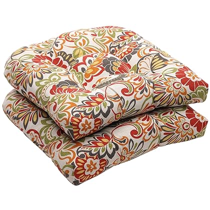 Pillow Perfect Bright Floral Indoor/Outdoor Chair Seat Cushion, Tufted, Weather, and Fade Resistant, 19