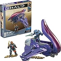 Mega Halo The Series Vehicle Building Toys Set, Renegade Banshee Aircraft with 205 Pieces, 2 Micro Action Figures, Purple, Kids and Fans