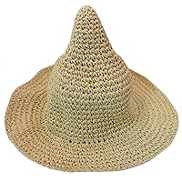 Kids Sharp Pointed Straw Woven Sunhat Summer Sun Hat Cap Halloween Spire Witch Hat