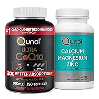 Qunol CoQ10 100mg Softgels, 3X Better Absorption, Antioxidant for Heart Health & Energy Production, 4 Month Supply, 120 Count Magnesium 3 in 1 Tablets with Calcium, Magnesium & Zinc, 270 Count