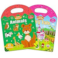 Reusable Sticker Books for Toddlers 1-3, 2 Sets Jelly Quiet Book, Preschool Learning Activities Busy Book for Toddler Travel Toys Waterproof Stickers for Kids (Fairy Tale & Animals)