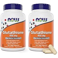 Now Glutathione 500 mg, 100 Vegan Capsules (Pack of 2) - Reduced Form GSH Supplement - Enhanced with Milk Thistle Extract and Alpha Lipoic Acid