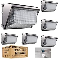 Lightdot 6Pack 120W LED Wall Pack Lights, 100-277v Dusk to Dawn with Photocell, 18000Lm 5000K Daylight IP65 Waterproof Wall Mount Outdoor Security Lighting Fixture, Energy Saving
