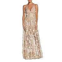 Dress the Population Women's Sidney Sleeveless Plunge Neckline Fit and Flare Maxi Dress