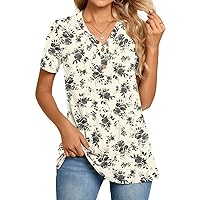 BISHUIGE Womens Henley Tunic Tops Button Up T-Shirts V-Neck Casual Blouses