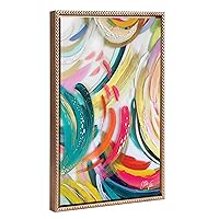 Sylvie Beaded EV Brushstroke 180 Vintage Framed Canvas Wall Art by EttaVee, 18x24 Gold, Modern Abstract Colorful Fun Art for Wall