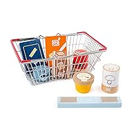 wooden toys Children's 9 Piece Grocery Shopping Basket Fresh Playset Designed for Children Ages 3+ Years, Multicolor