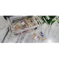 Handmade Resin Art Dried Pressed Flowers Transparent Clear with Gold Dots Dominoes Set and Dominoes Box, Domino Double 6 Set with Box, Dominoes Double 6 with Box, Custom, Personalized, Gift, Games