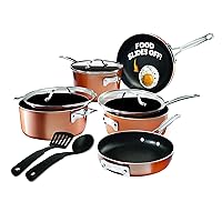 Gotham Steel Stackable Pots and Pans Stackmaster 10 Piece Cookware Set with Ultra Nonstick Cast Texture Ceramic Coating, Copper