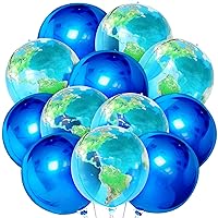 Earth Bubble Balloons and Blue Metallic Foil balloon - Big, 22 Inch | Globe Balloons 360 Degree Sphere Earth Balloons for Earth Day Decorations | Transparent World Map Planet Balloons for Travel Theme