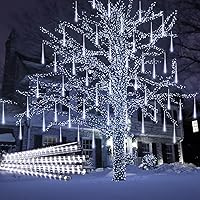 Meteor Shower Lights Outdoor White Christmas Lights 16 Inch 10 Tubes 360 LED Falling Rain Lights Waterproof Snowfall Dripping Icicle Lights for Xmas Tree Holiday Decoration Yard Porch Patio