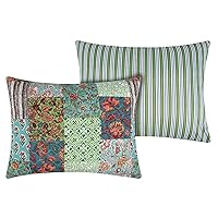 Greenland Home Jasmin Boho Style Reversible Quilted Pillow Sham, Standard 20x26-inch, Jade