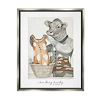 Stupell Industries Funny Laundry Cow Phrase Gray Framed Floater Canvas Wall Art Design by Cindy Jacobs