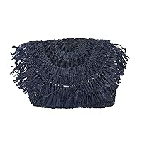 Mar Y Sol Women's Mia Crochet Raffia Fringe Small Clutch, Navy