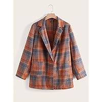 OVEXA Women's Large Size Fashion Casual Winte Plus Plaid Pattern Lapel Neck Double Pocket Overcoat Leisure Comfortable Fashion Special Novelty (Color : Multicolor, Size : X-Large)